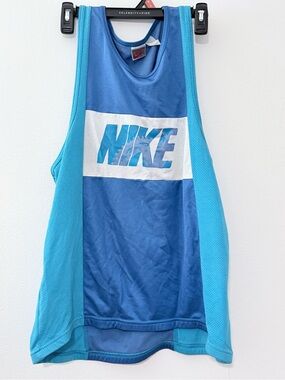 Vintage Nike Blue Mesh Running Cycling Tank Top Rear Pockets Men’s L USA